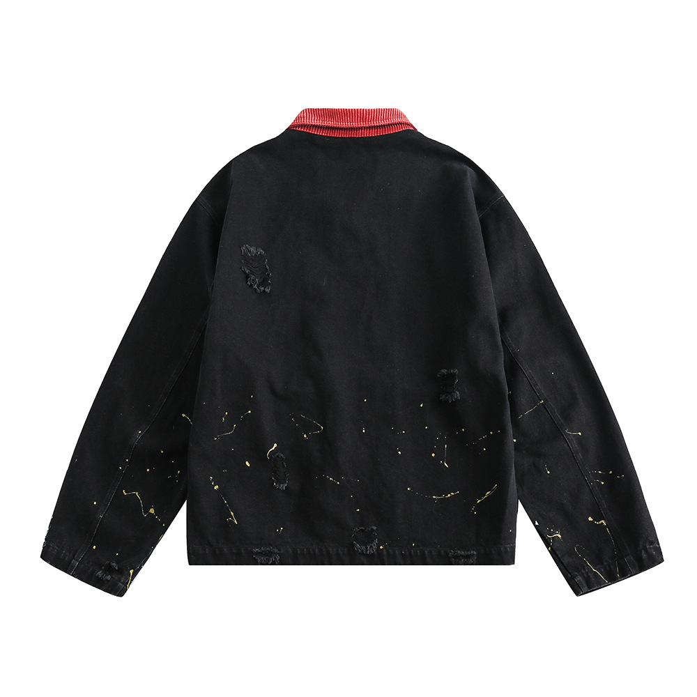 Color Matching Letters Polo Collar Jacket Men's Trendy Punk