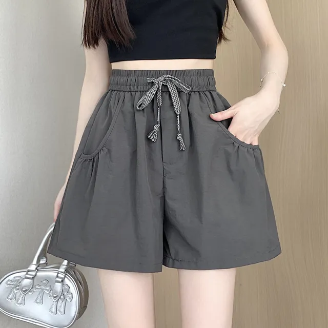 Design Elastic Waist Casual Shorts Gray - Shop at LoveMi