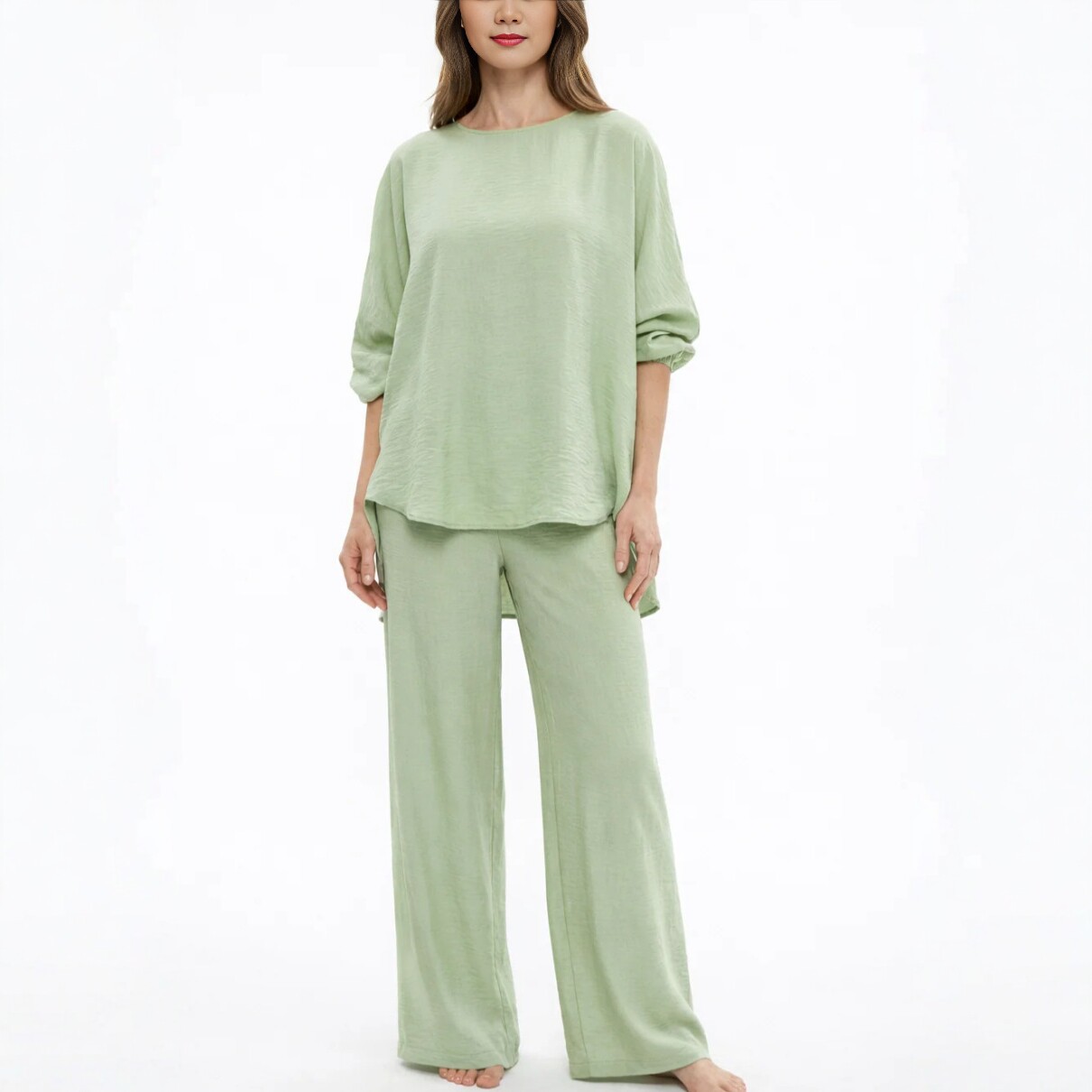 Solid-color Loose-fitting Casual Womens Fashion Two-piece Set