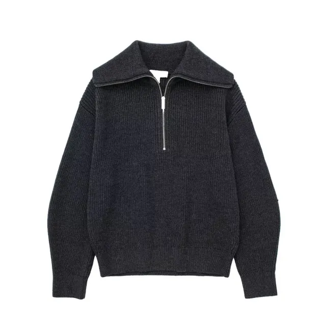 Casual All match Open Collar Wool Sweater Dark Gray - Shop at LoveMi