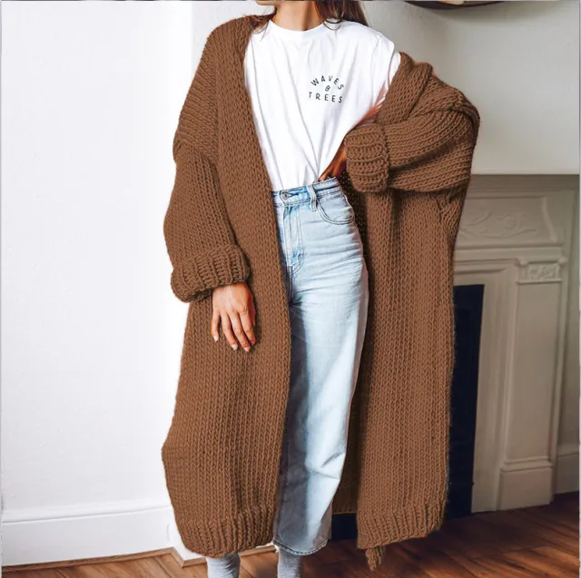 Long Solid Color Plus Size Loose Cardigan Sweater Coat Caramel - Shop at LoveMi