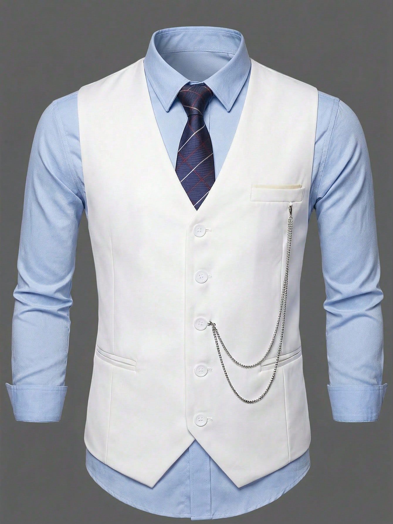 Men's Single-Breasted Suspender Suit Vest 6