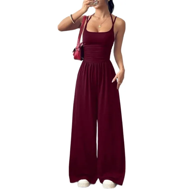 Casual And Comfortable Travel Vacation Daily Wear Spring And Autumn Jumpsuit Wine - Shop at LoveMi