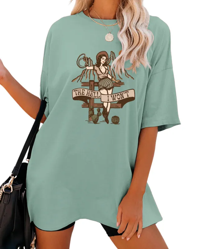 Women's Fashion Casual The Hell I Won't Print Round Neck Short Sleeve Green - Shop at LoveMi