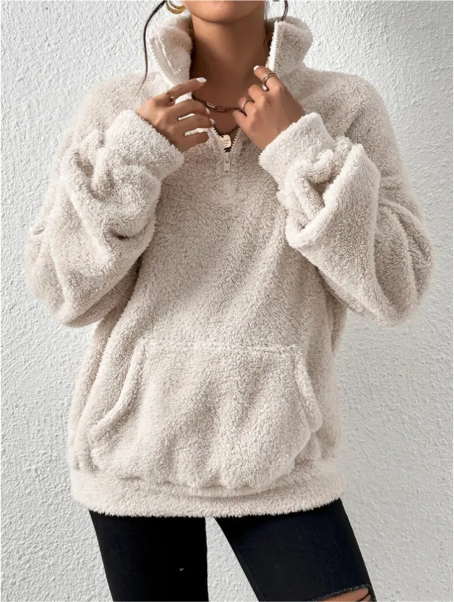 Autumn And Winter European And American Velvet Stand Collar Sweater Tan - Shop at LoveMi