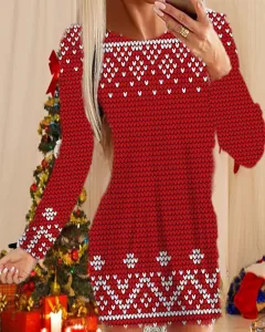 Round Neck Long Sleeve Christmas Plus Size Women's Dress - 2 Style-M - View 1