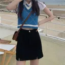 8878 Black Denim Split Skirt