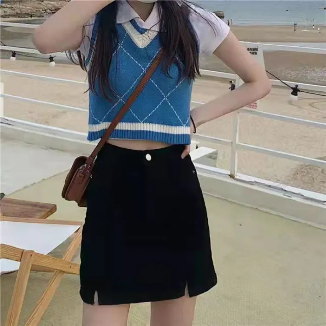 Slit Black Denim Skirt For Women 8878 Black Denim Split Skirt - Shop at LoveMi