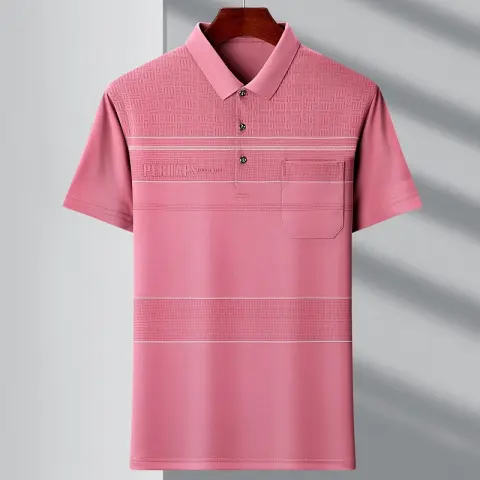 Men's Youth Polo Collar Stripes Real Pocket T-shirt Shirt