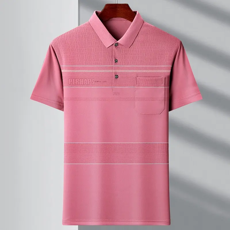 Men's Youth Polo Collar Stripes Real Pocket T-shirt Shirt