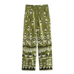 Summer New European And American Style Silk Satin Texture Positioning Printed Shirt Pants - Pants - View 1