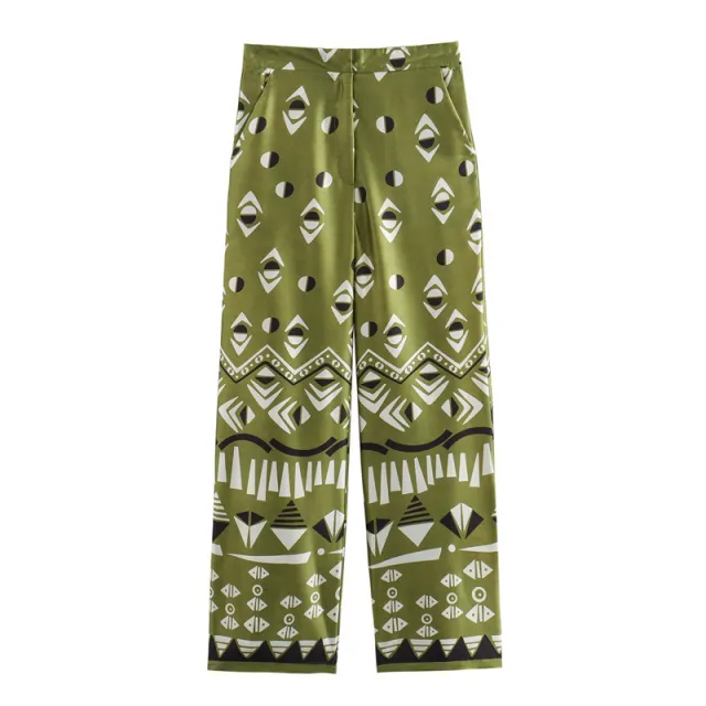 Summer New European And American Style Silk Satin Texture Positioning Printed Shirt Pants Pants - Shop at LoveMi