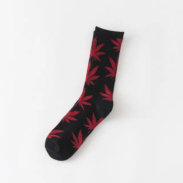 Women's Leaves Are Cotton Middle Tube Socks Thick Black Red Leaf - Shop at LoveMi