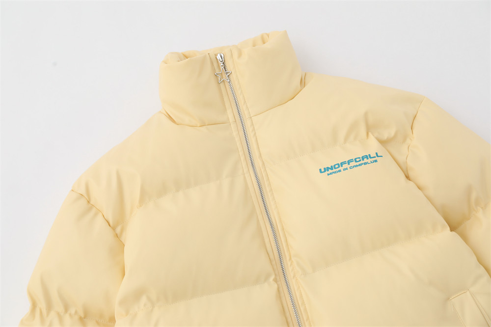 English Letters Printed Street Stand Collar Two-way Loose Zip Cotton-padded Coat