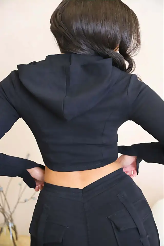 Women's Casual Tight Sportswear Multi pocket Top Pants Suit Black Top - Shop at LoveMi