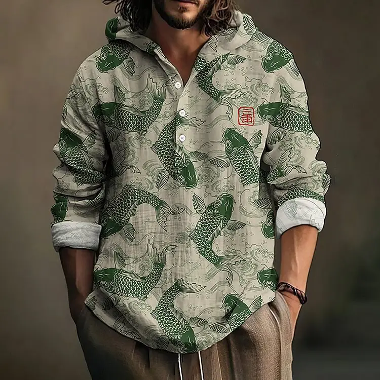 Mens Casual Loose-fit Hooded Pullover