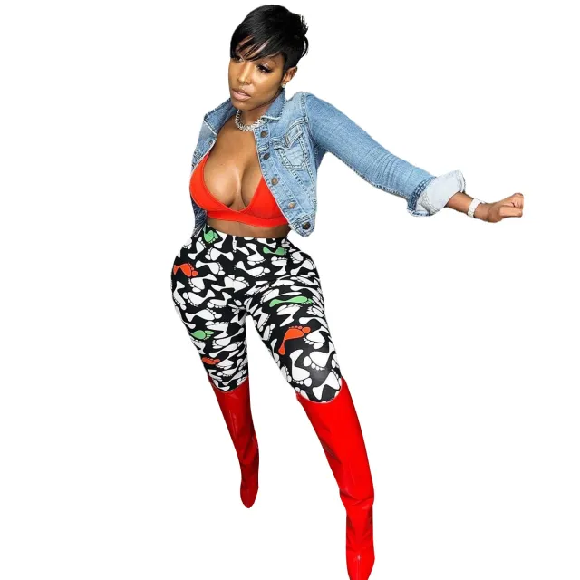 Casual Milk Silk Printed Leggings Black And White - Shop at LoveMi