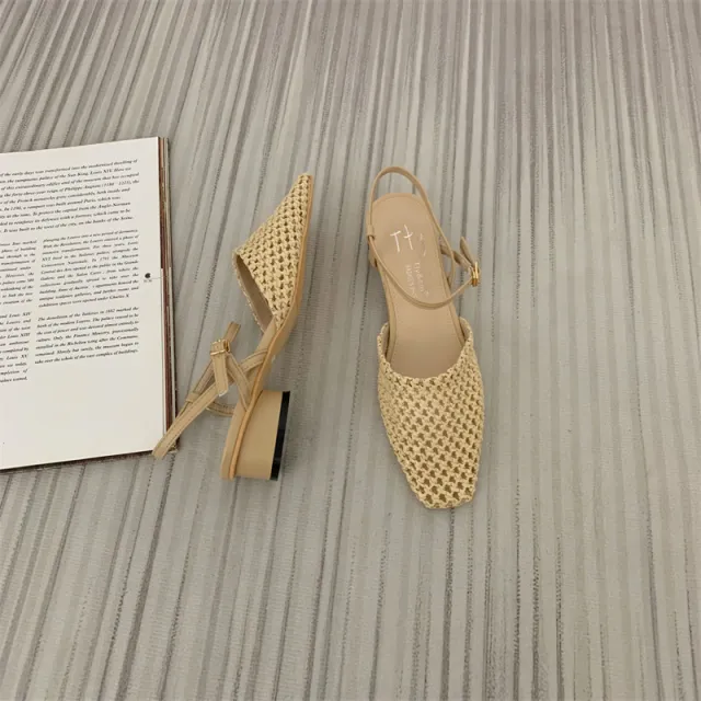 Vintage Weave Hollow out Closed Toe Sandals Women Apricot - Shop at LoveMi