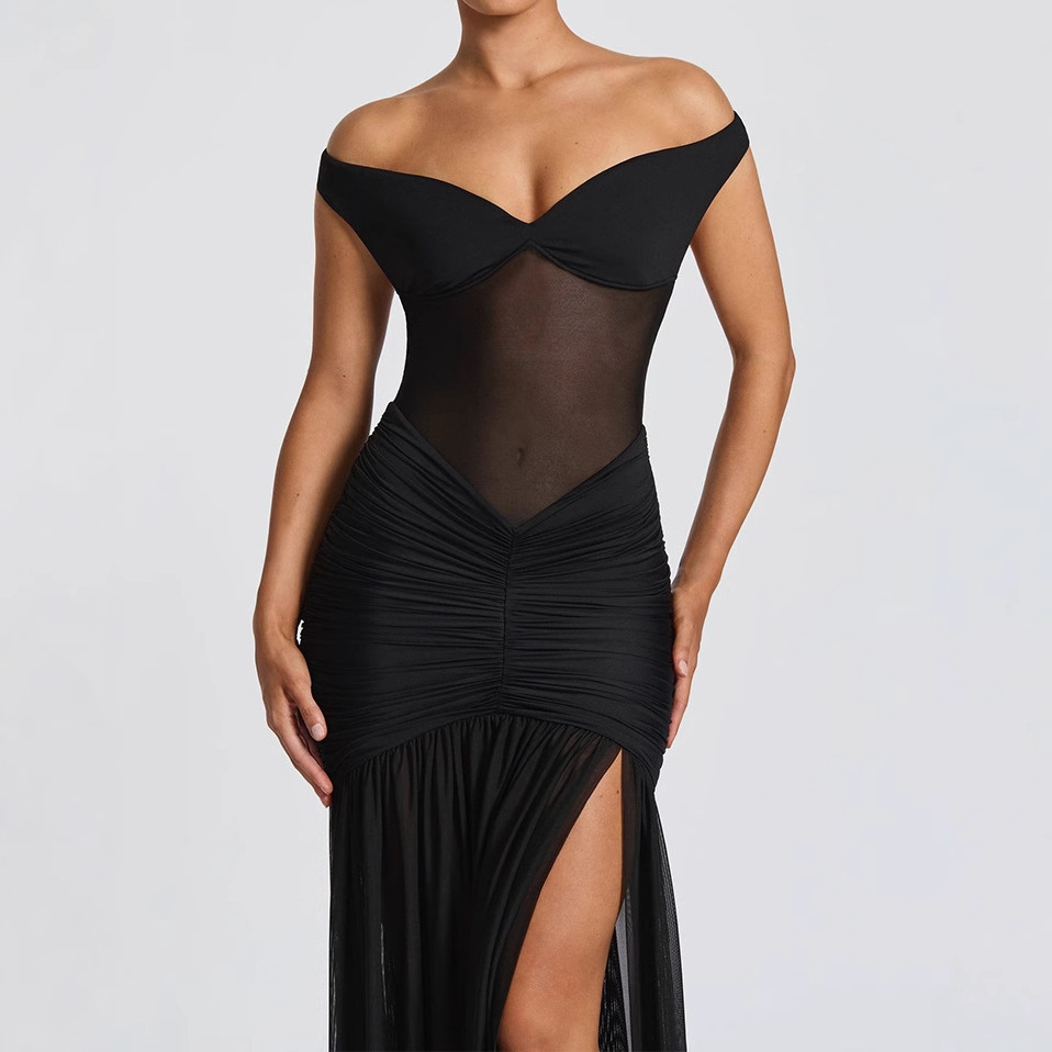 Women's Pure Color Tube-top Backless Temperament Split Dress