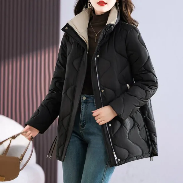 Mid length Loose And Simple Cotton padded Coat Black - Shop at LoveMi