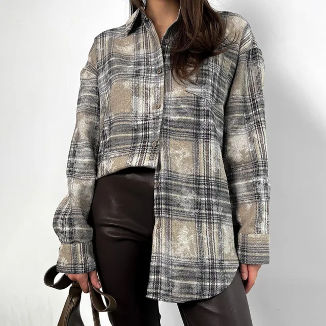 Retro Loose Brushed Plaid Shirt Color - Shop at LoveMi