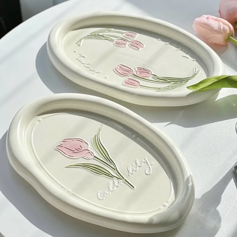 Common Calla Tulip French Relief Ceramic Plate
