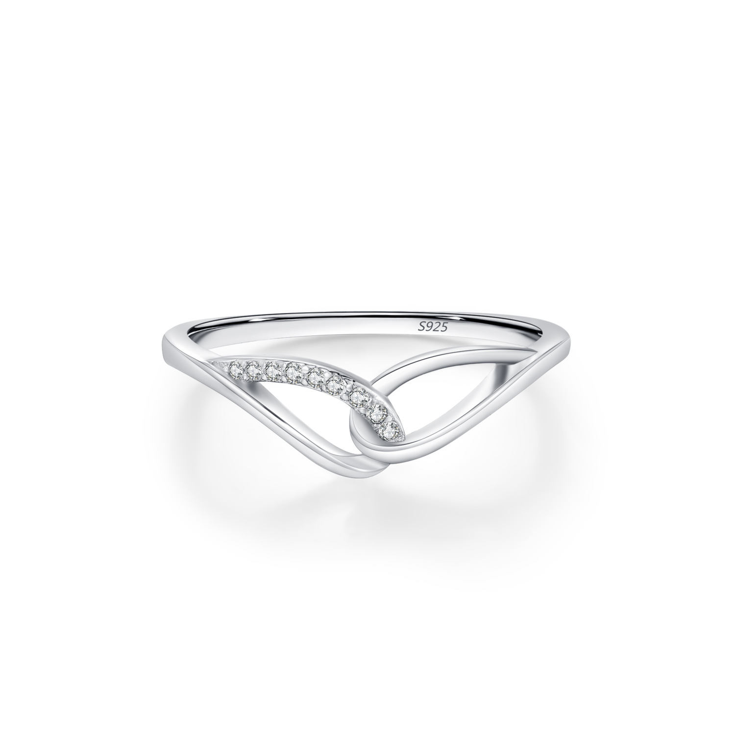 Niche Design 925 Sterling Silver Angel Wings Diamond-studded Ring