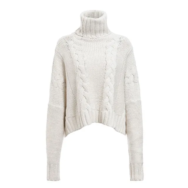 Winter New European And American Sweater Cable knit Turtleneck Short Sweater White - Shop at LoveMi