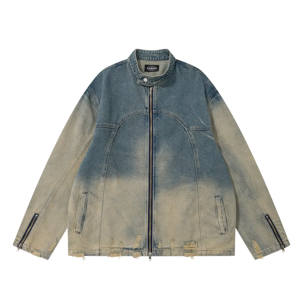 Old Washing Water Denim Jacket Coat - Blue