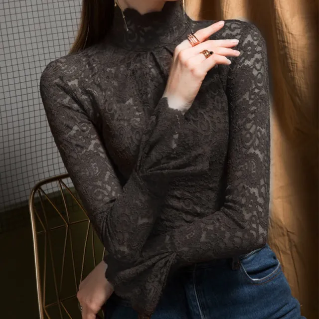 Fashionable Lace Stretch Bottoming Shirt For Women Black - Shop at LoveMi