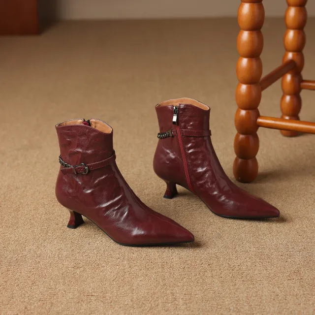Womens French style Pointed toe Stiletto Ankle Boots Brown - Shop at LoveMi