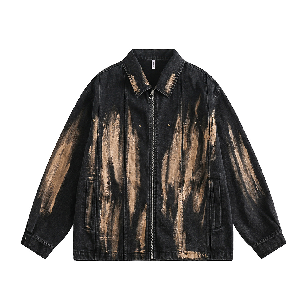 High Street Design Sense Niche Tie-dyed Loose Lapels Zipper Jacket