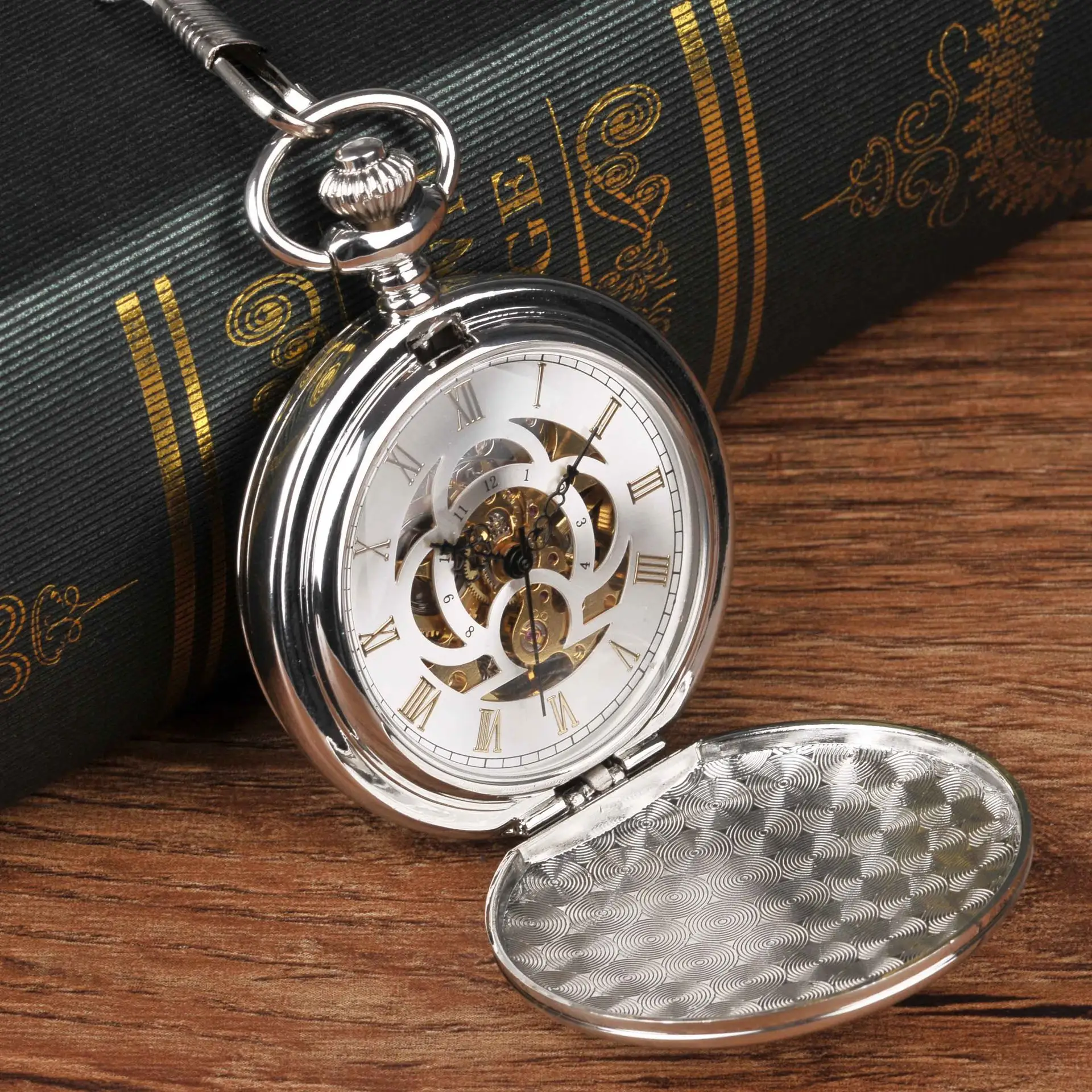 Large Pocket Watch Silver Double-hinged Mechanical