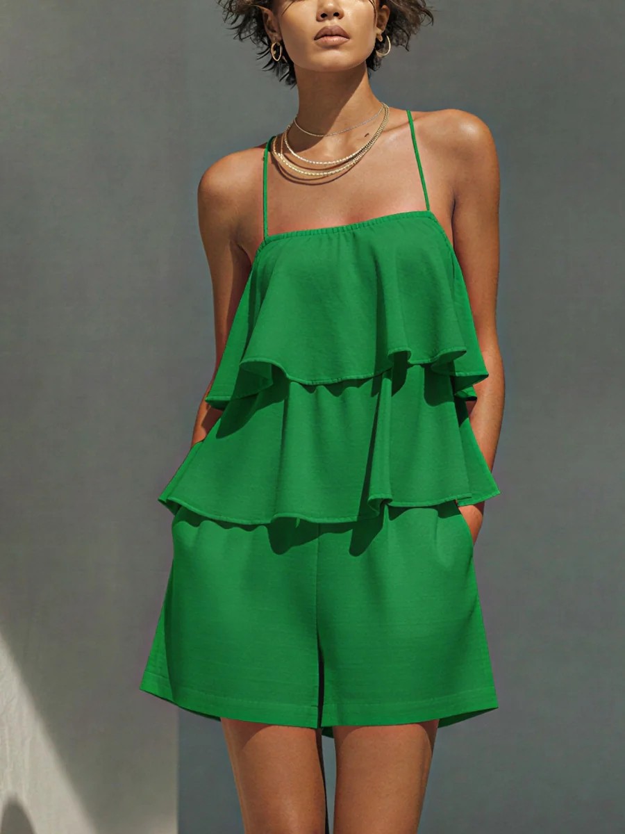 Women's Ruffle Camisole Set – Ruffle Layer Detail Close-Up