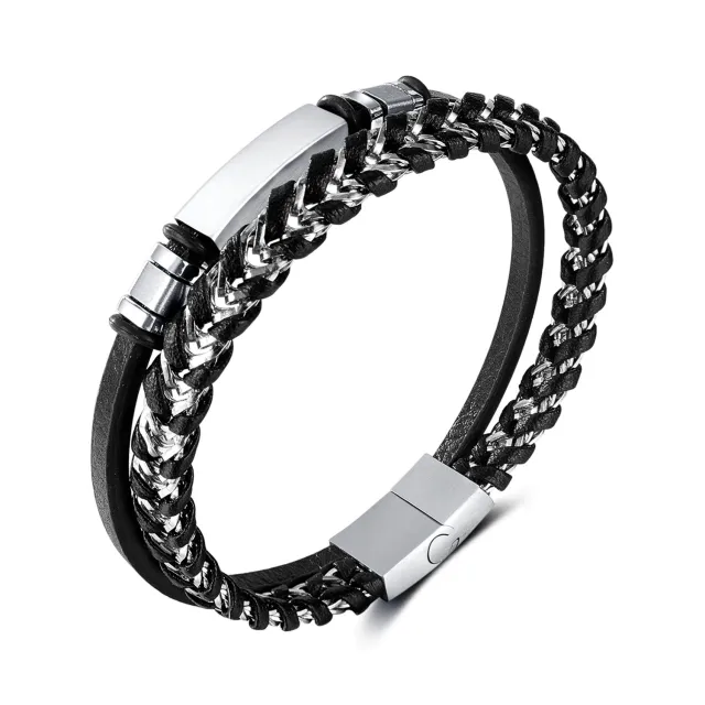 Stainless Steel Glossy Double layer Woven Leather Bracelet Ph1587 Leather Bracelet - Shop at LoveMi
