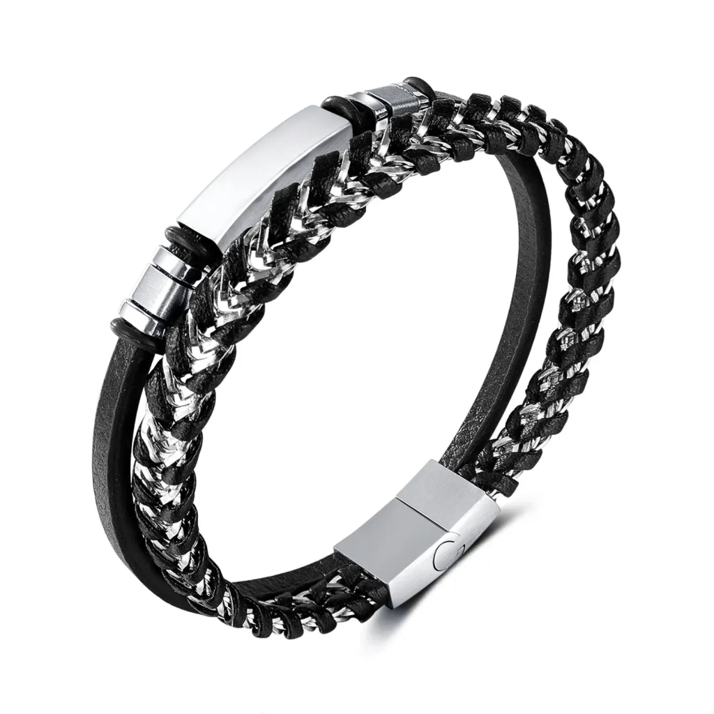 Stainless Steel Glossy Double-layer Woven Leather Bracelet - Ph1587 Leather Bracelet