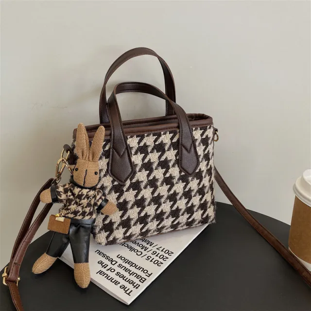 Fashion Houndstooth Shoulder Bags Portable Checkerboard Handbags All match Messenger Bag Women Totes Brown - Shop at LoveMi