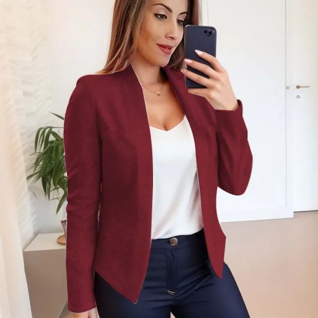 Long Sleeve Solid Color Casual Jacket Women Red - Shop at LoveMi