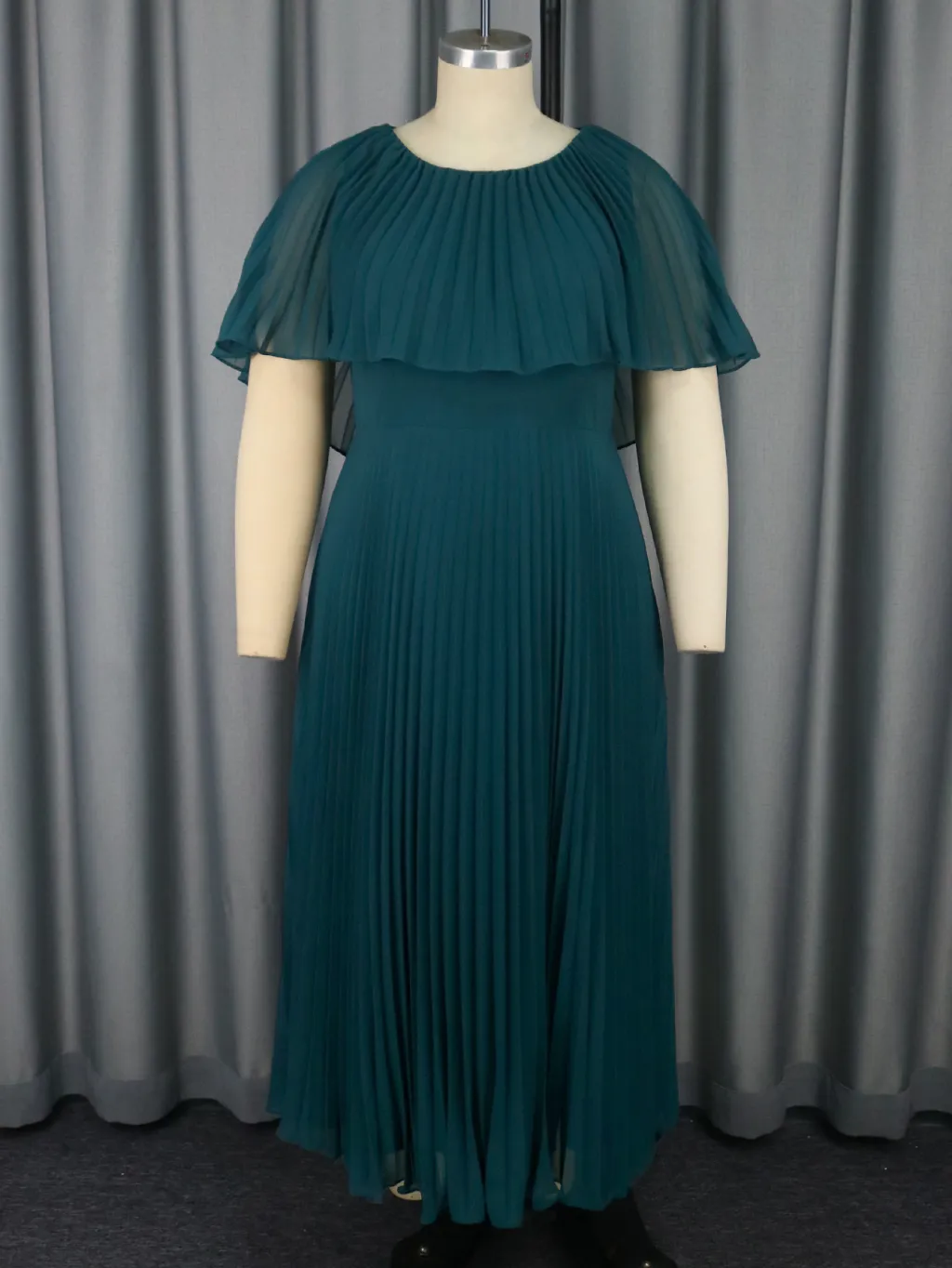 Chiffon Elegant Long Pleated Wedding Guest Dress - Dark Green