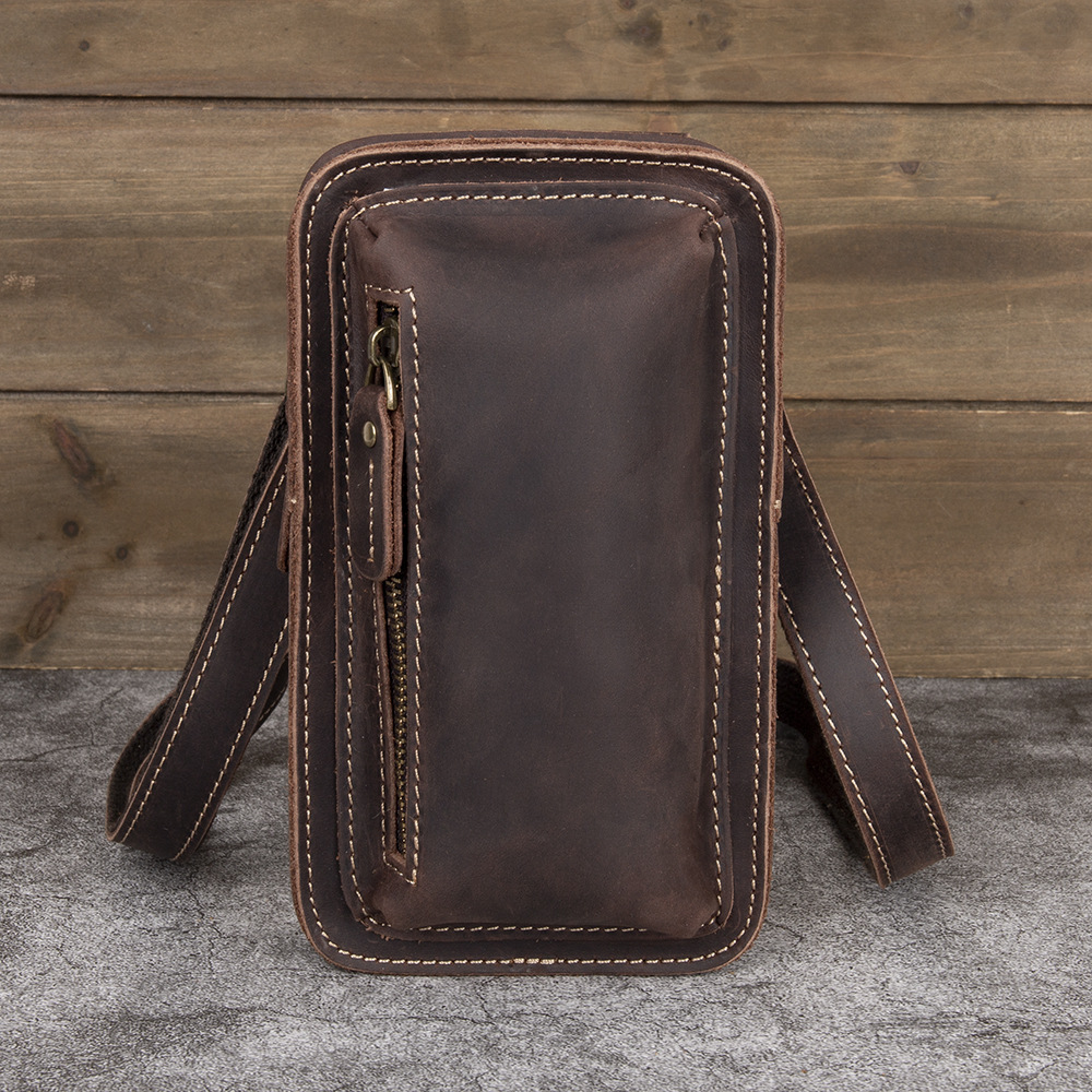 Mens First-Layer Cowhide Crossbody Waist Bag