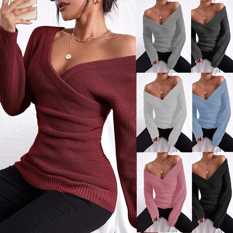 Women's Off-Shoulder Knit Sweater – Studio Clean Shot