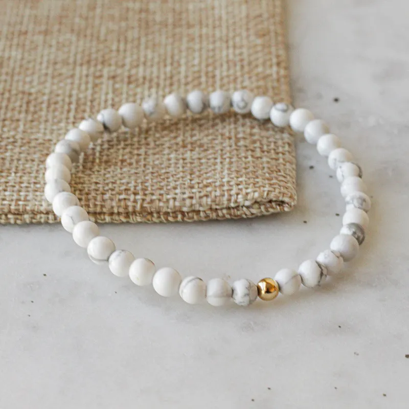 Fashion Exquisite Natural Stone Beads Elastic String Women's Bracelet - White