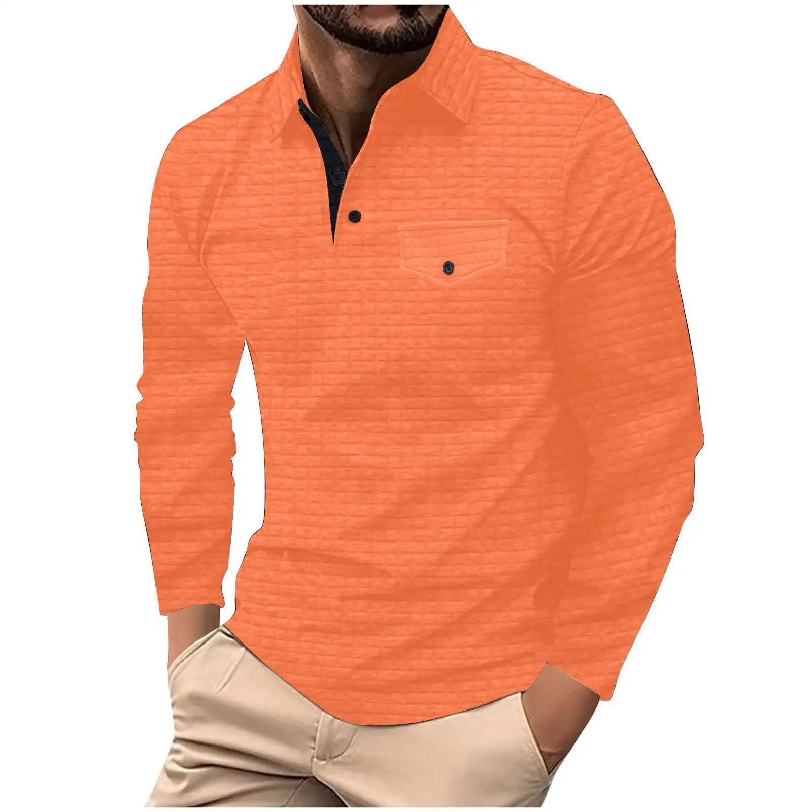 Men's Long Sleeve Plaid Polo Shirt