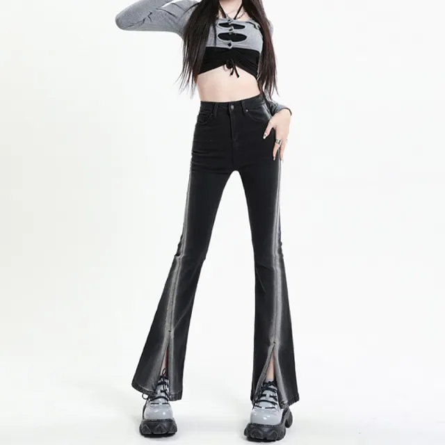 New Black Gradient Split Skinny Jeans For Women Black - Shop at LoveMi