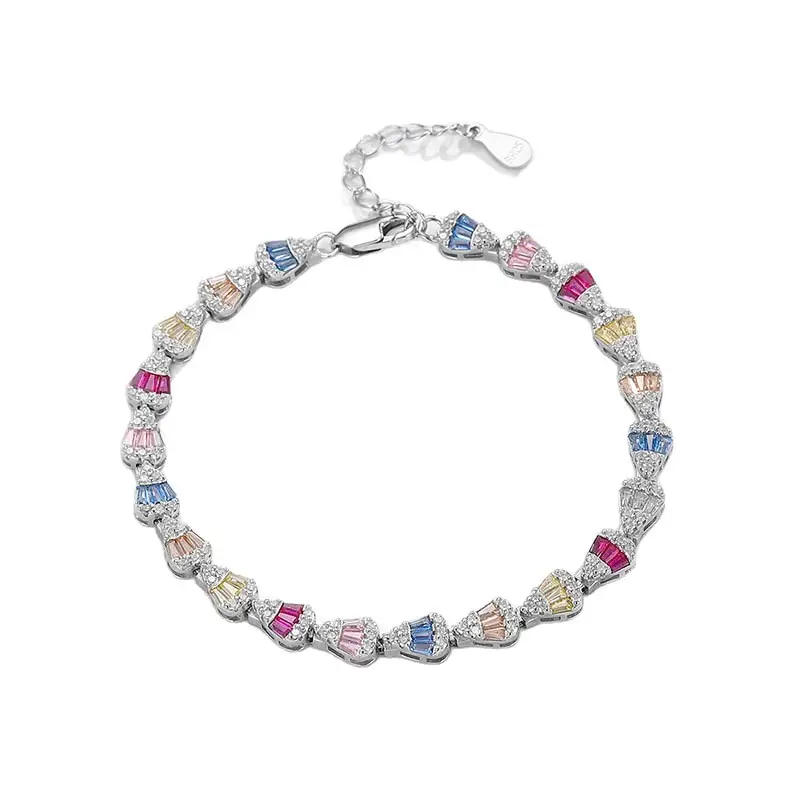 S925 Sterling Silver Bracelet Women's High-grade Color Zirconium Inlaid Fashion