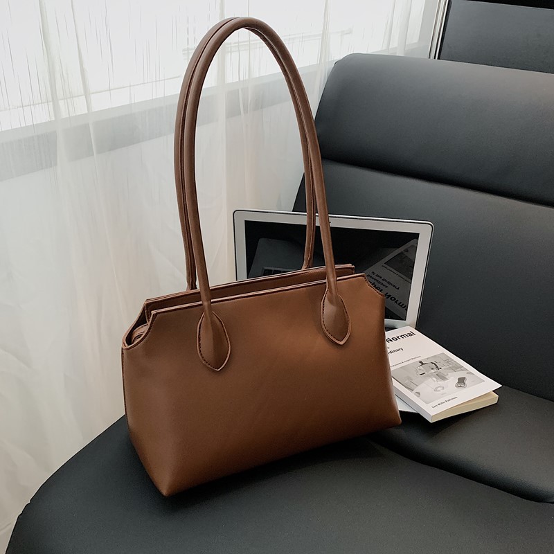 Womens Versatile High-capacity Tote Solid-color Handbag Vintage Underarmshoulder Bag