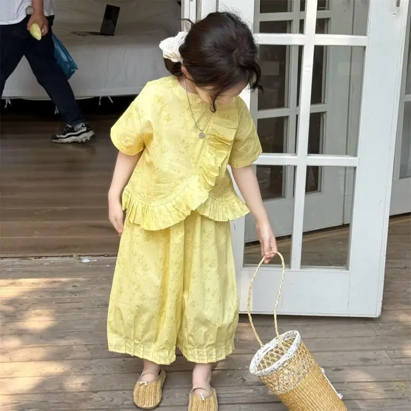 Kids Loose-Fit Korean-Style Top And Wide-Leg Pants Two-Piece Set