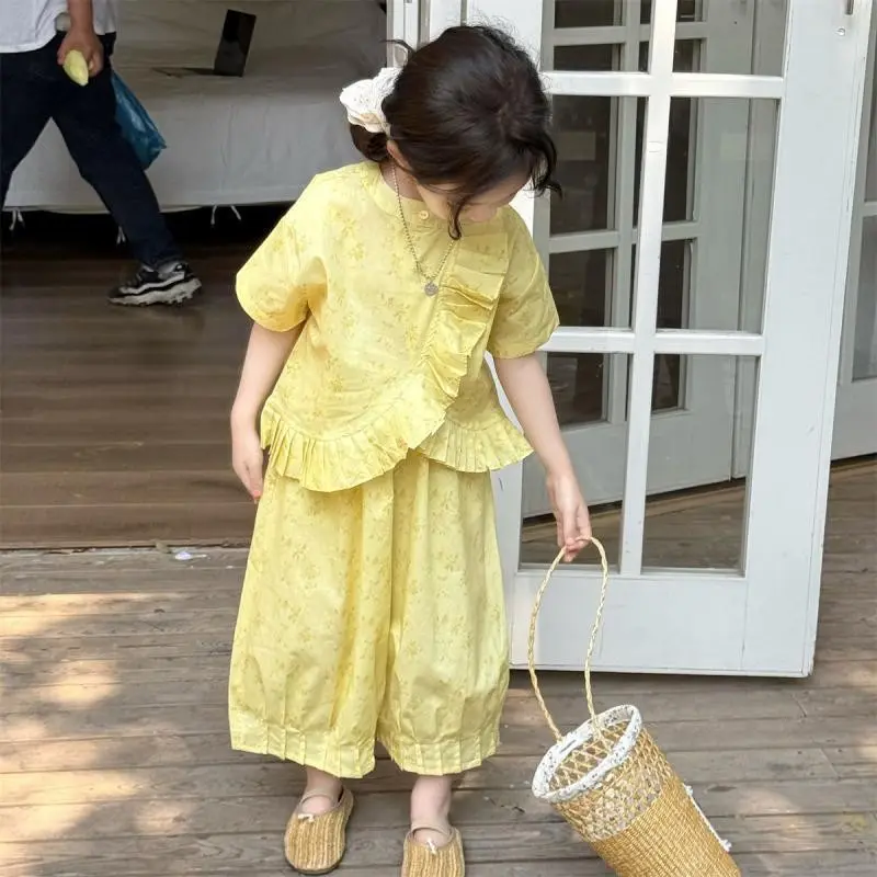 Kids Loose-Fit Korean-Style Top And Wide-Leg Pants
