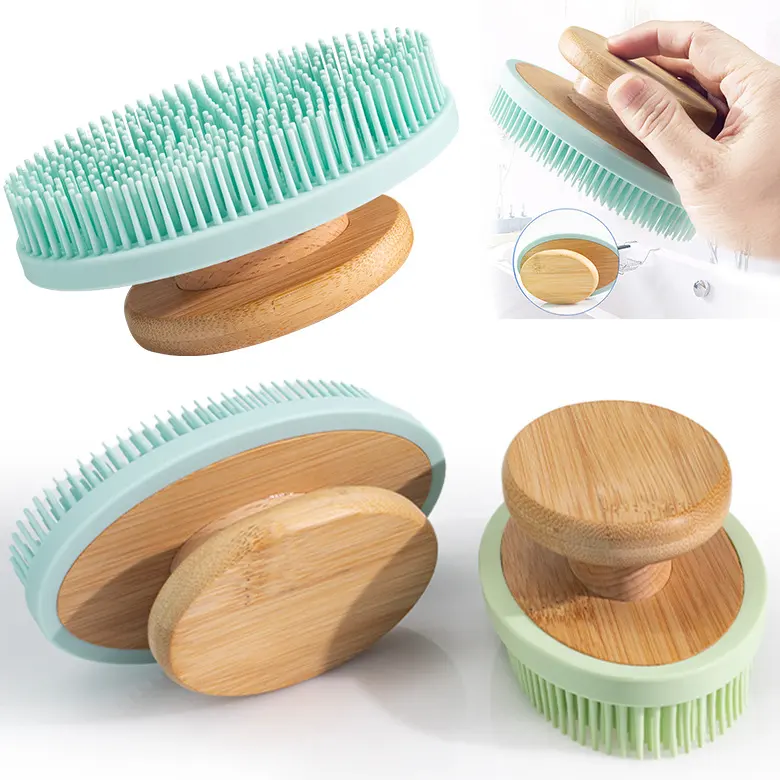 Silicone Bath Brush Massage Soft Hand-held Long Teeth Cleaning