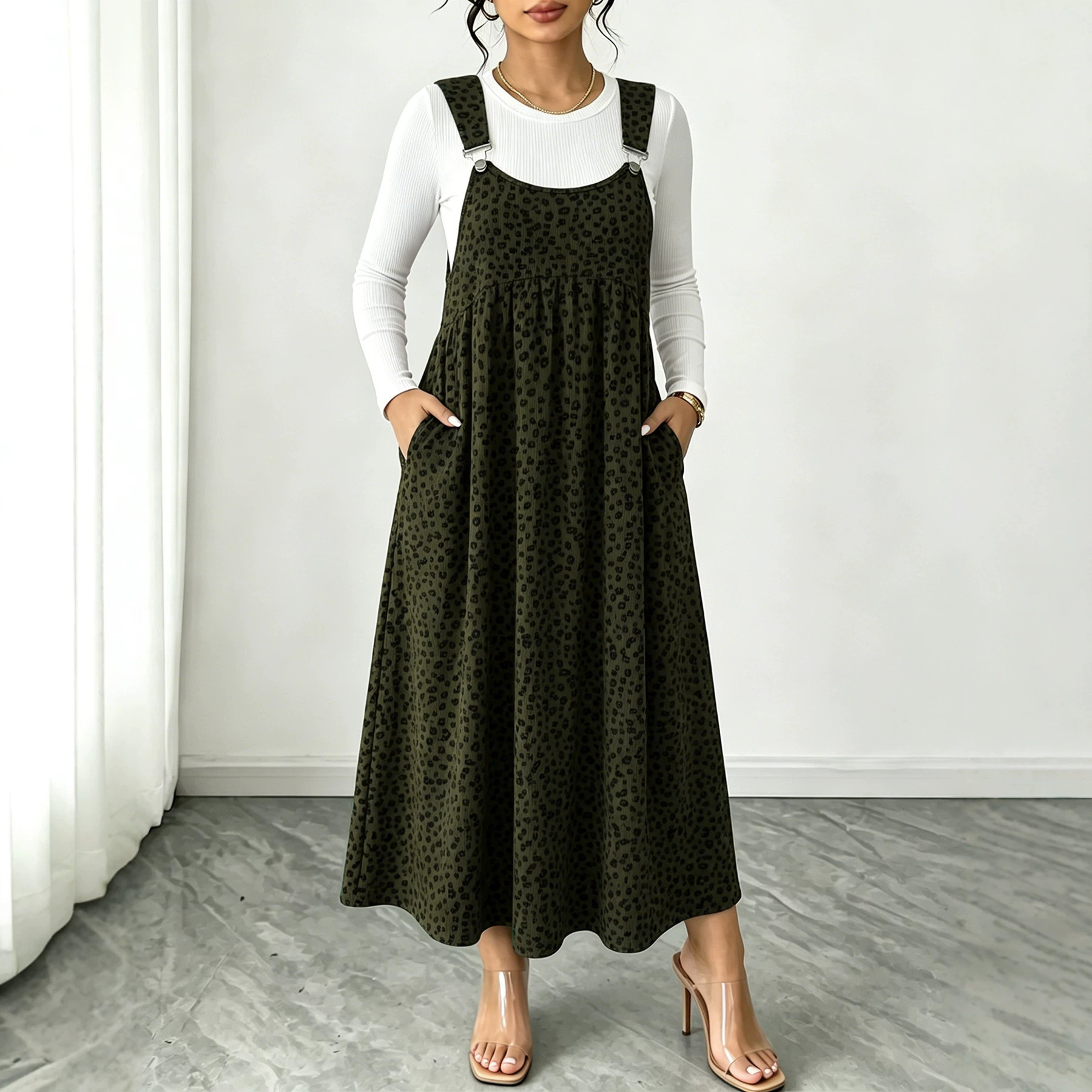 AutumnWinter Fashion Leopard-Print Long Dress